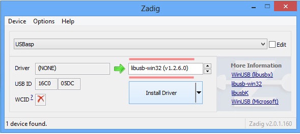 دانلود نرم افزار درایور usbasp در ویندوز های مختلف-ZADIG